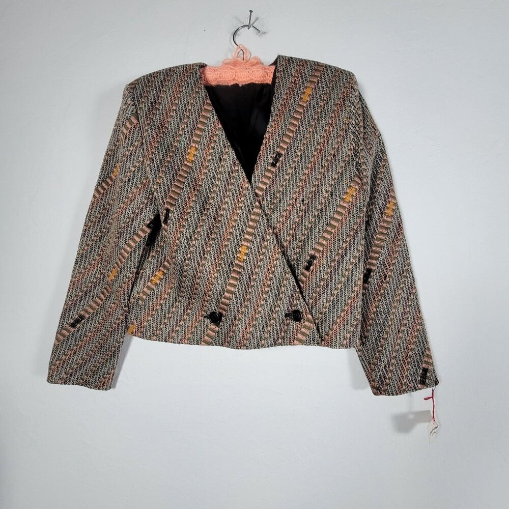 Vintage Deborah Cross Textile Artist Jacket Blazer Women’s Striped Wool Blend